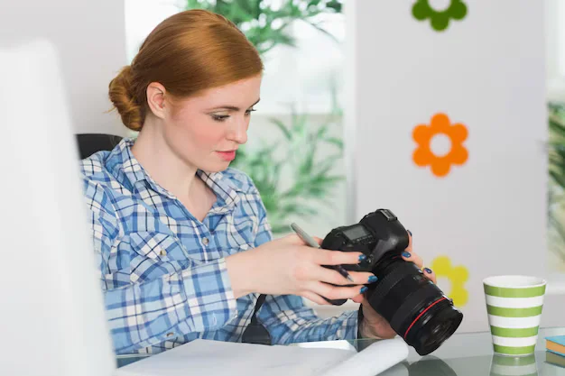 Designer checking colour contrast on screen