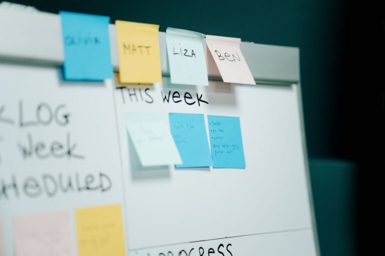 Sticky notes arranged on a whiteboard
